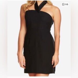 CeCe size 6 Little black halter cocktail dress with tuxedo detail